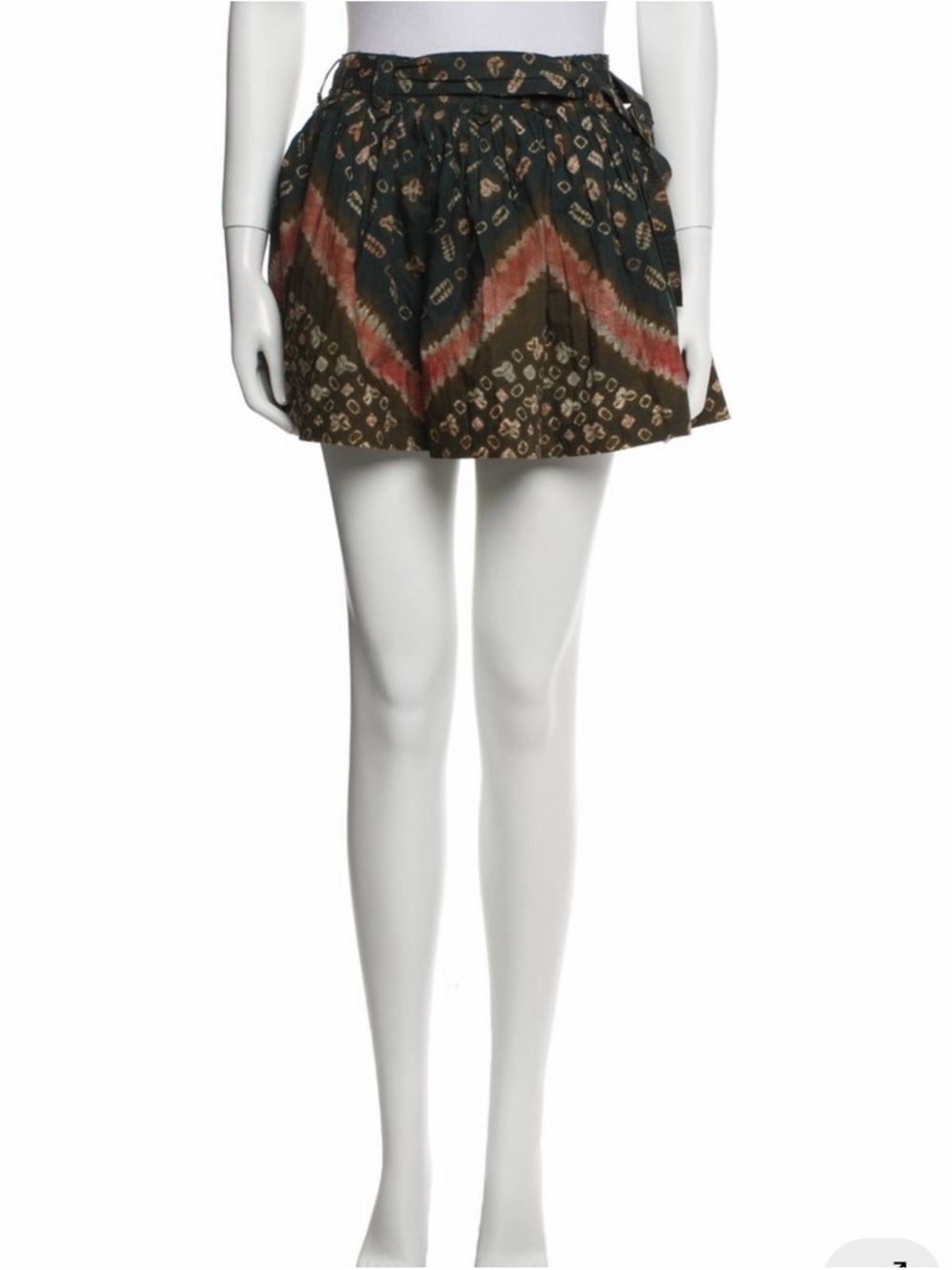 Ulla Johnson Olive Green and Rust High-Waist Printed Shorts